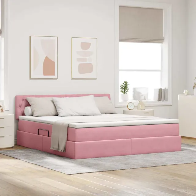 vidaXL Opslag bed met hoofdeinde Roze 160 x 200 cm Fluweel