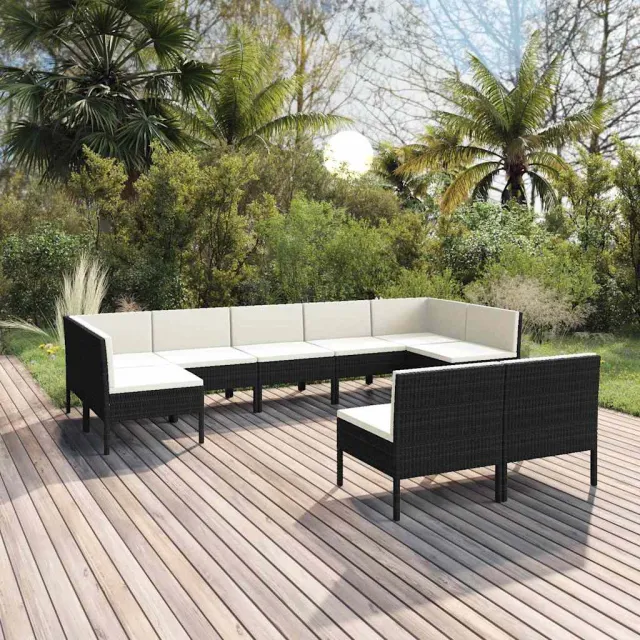 vidaXL 9-delige Loungeset met kussens poly rattan zwart, foto 2