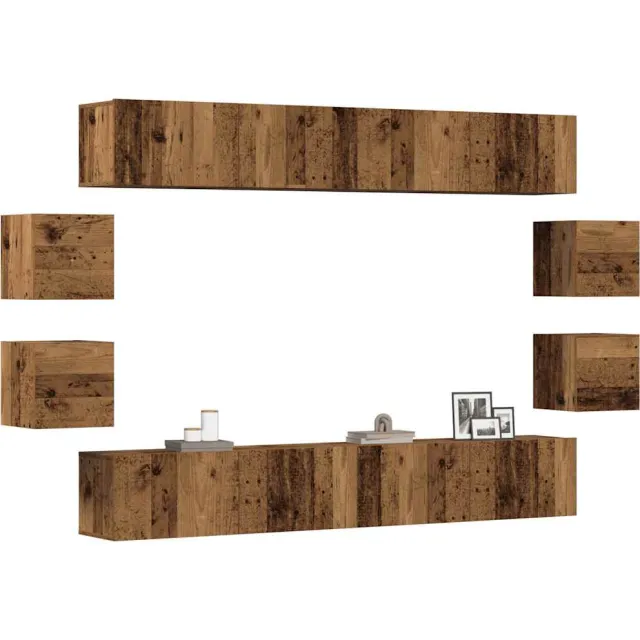 vidaXL 8-delig Tv-meubelset wandmontage bewerkt hout oud houtkleurig Bruin
