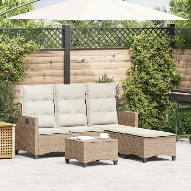 vidaXL 3-delige Tuinbankstel met kussens L-vormig beige poly rattan, foto 2