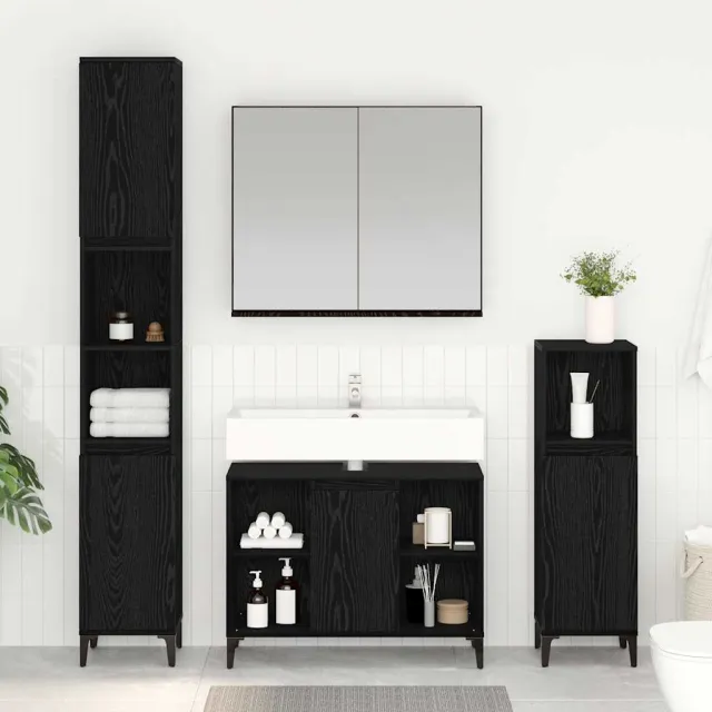 vidaXL Badkamermeubelset 3 st Zwart eiken Bewerkt hout