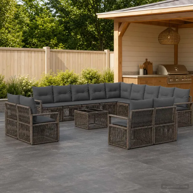 vidaXL Tuinbankenset 14 st Grijs poly rattan, foto 2