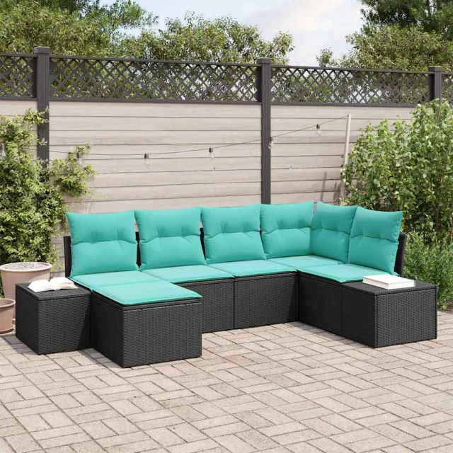 vidaXL Tuin Sofa Set 6 st Zwart en Turquoise poly rattan, foto 2