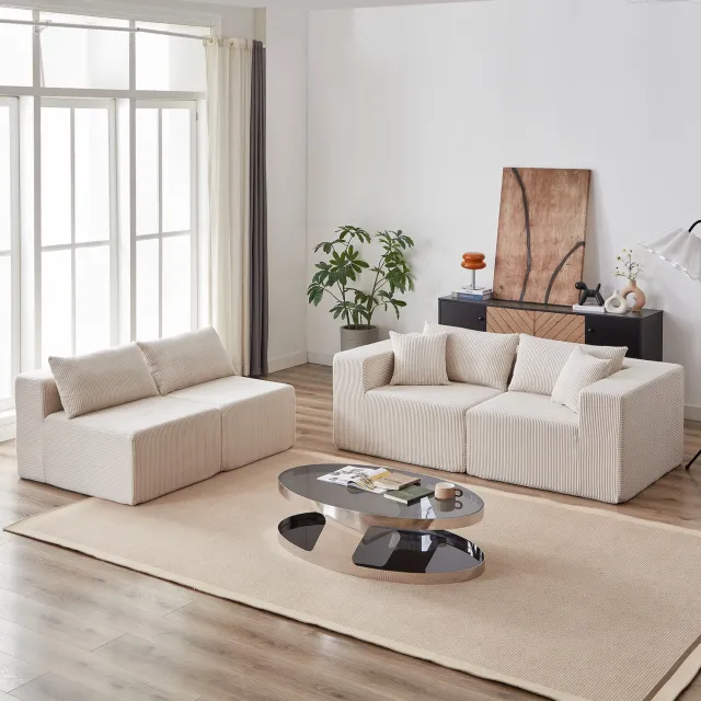 MIVRAY Hoekbank 264 x 167 cm - Modulaire L Vorm Met Zachte Ribfluwelen Bekleding - 4 Zits Voor Woonkamer En Slaapkamer - Beige