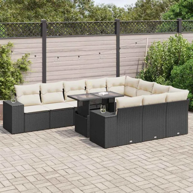 vidaXL 11-delige Loungeset met kussens poly rattan zwart, foto 2