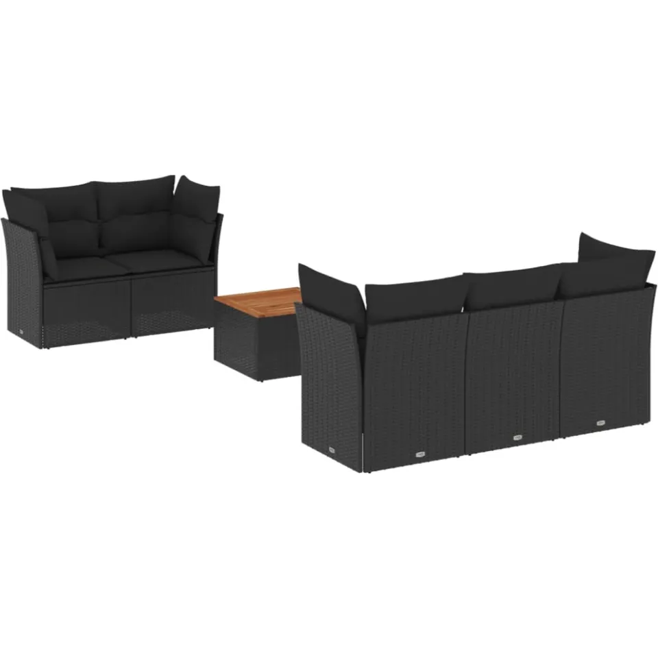 vidaXL 6-delige Loungeset met kussens poly rattan zwart, foto 3