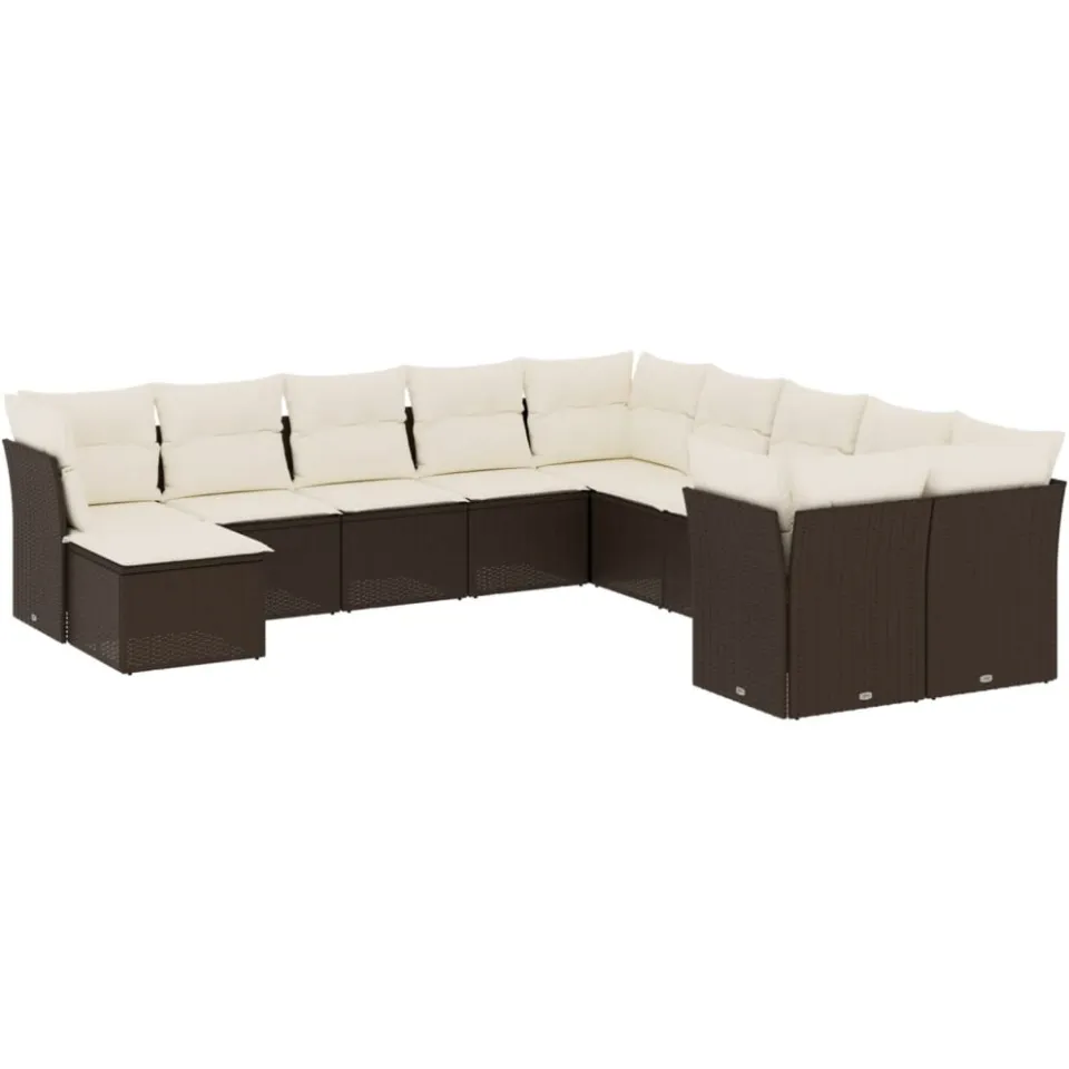 vidaXL 11-delige Loungeset met kussens poly rattan bruin, foto 3