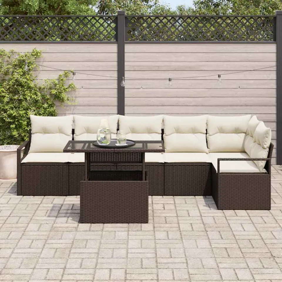 vidaXL Tuin Sofa Set 7 st Bruin Poly riet, foto 2