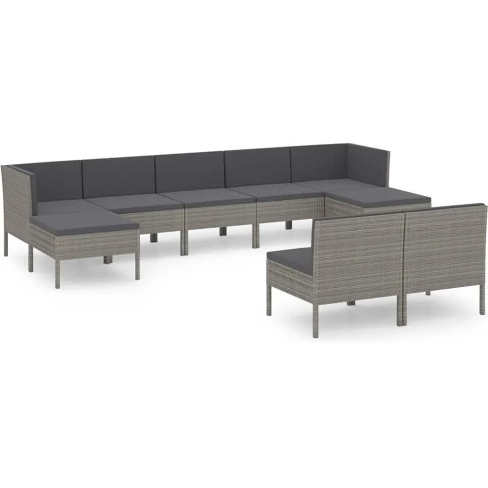 vidaXL 9-delige Loungeset met kussens poly rattan grijs, foto 3
