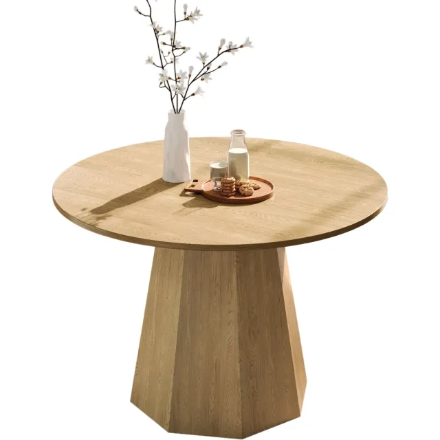 Welltin Eettafel Rond 120 cm - Geschikt voor 4-6 Personen - Klassiek Design - Scandinavische Stijl - Eikenkleur Bruin