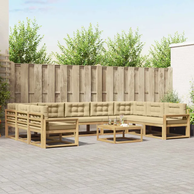 vidaXL Buiten bankenset 10 st 9-zits Wit en Beige