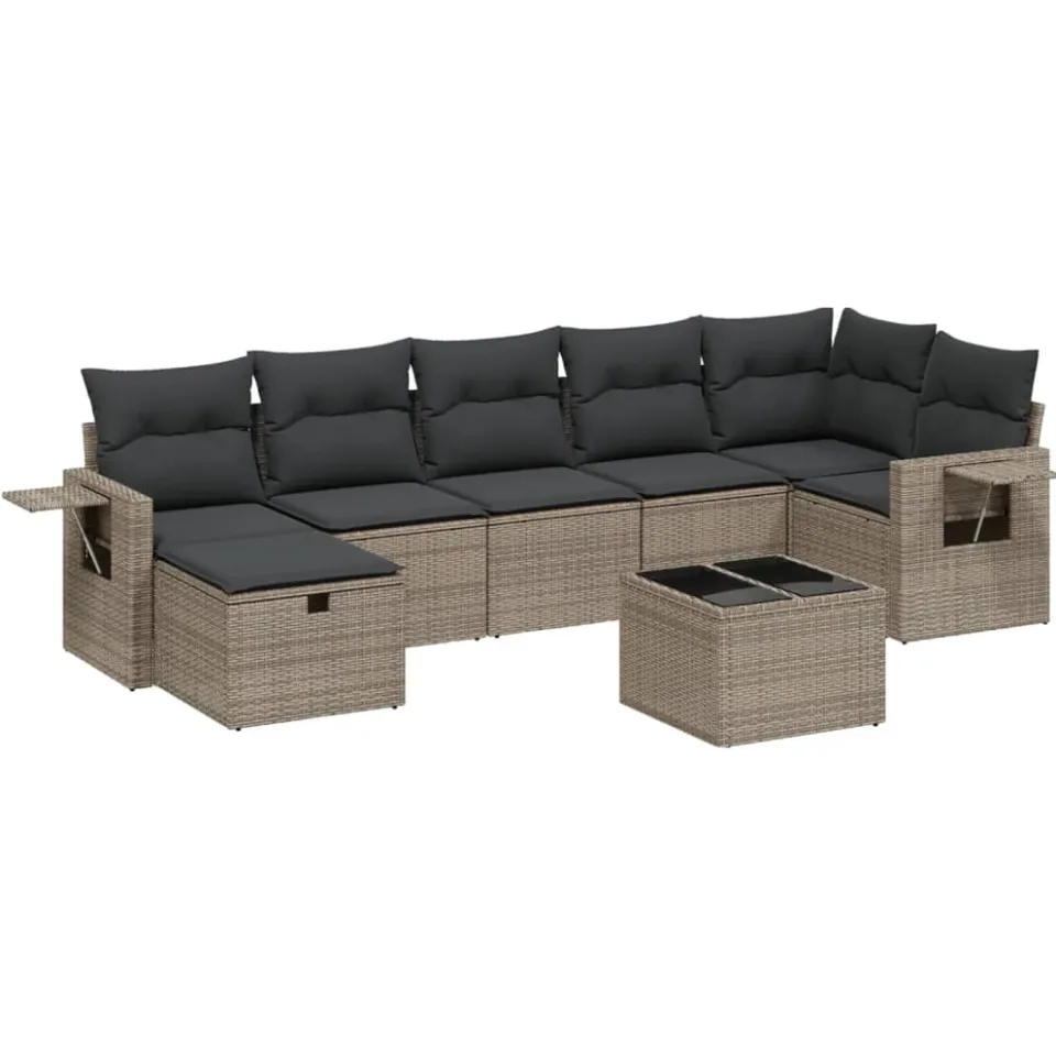 vidaXL 8-delige Loungeset met kussens poly rattan grijs