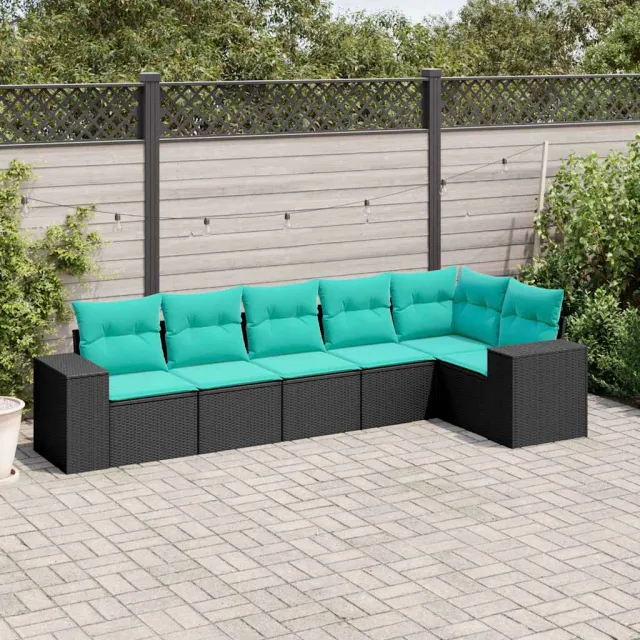 vidaXL 6-delige tuinbankset met kussens van zwart polyrotan, foto 2