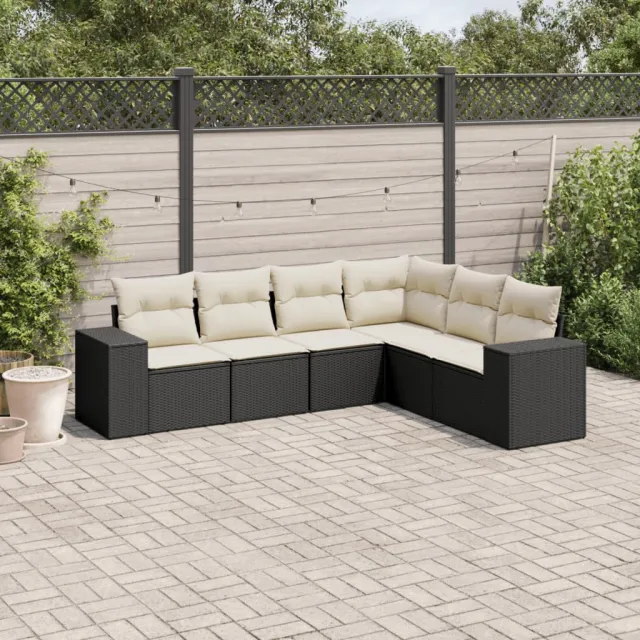 vidaXL 6-delige Loungeset met kussens poly rattan zwart, foto 2