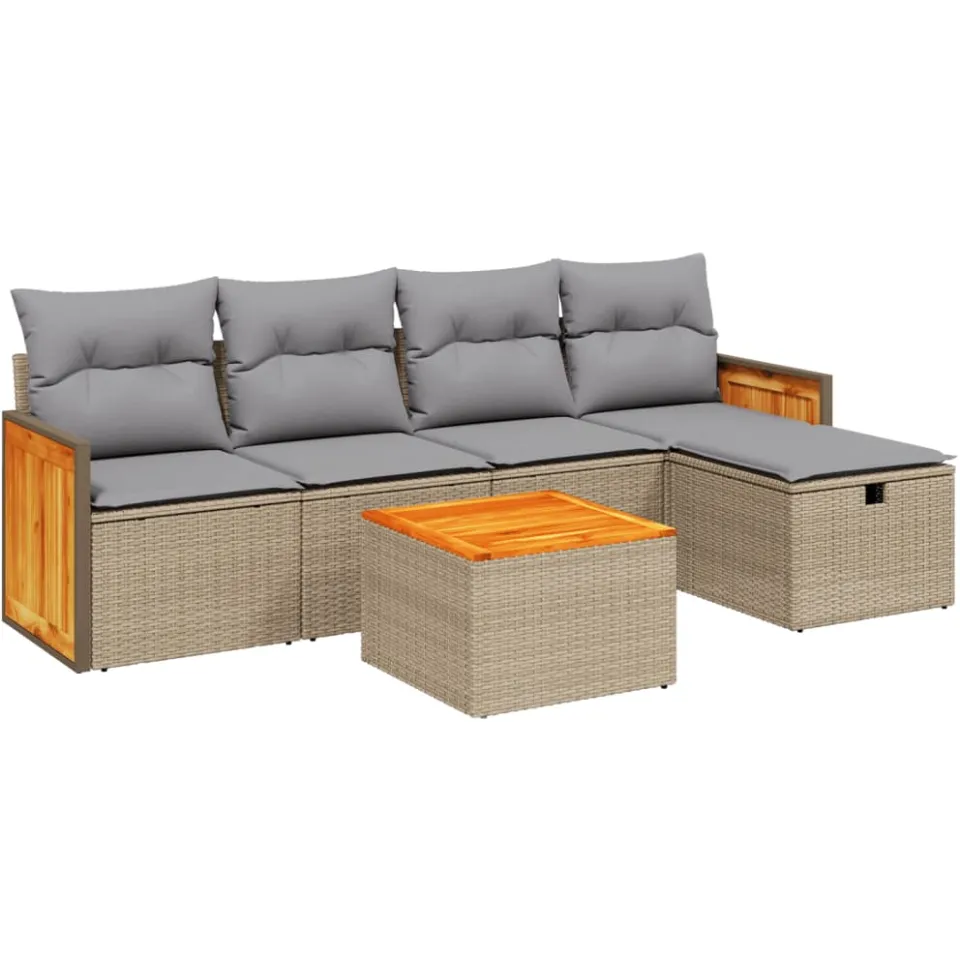vidaXL 6-delige Loungeset met kussens poly rattan gemengd beige, foto 3