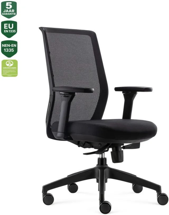 Bens 837-Ergo-4 - Ergonomische Bureaustoel - Bureaustoelen voor volwassenen - Kantoorstoel - GREENGUARD GOLD - NEN-EN1335 & ARBO normen - Zwart
