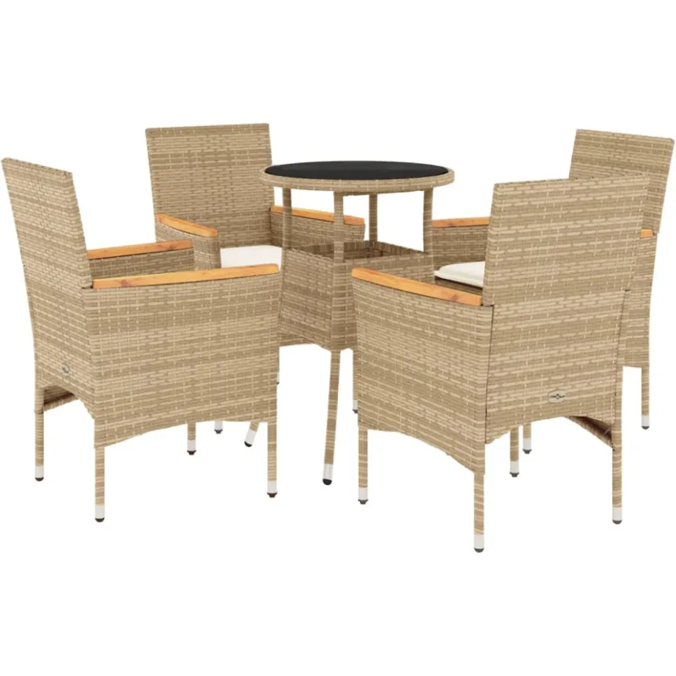 vidaXL 5-delige Tuinset met kussens poly rattan en glas beige, foto 3