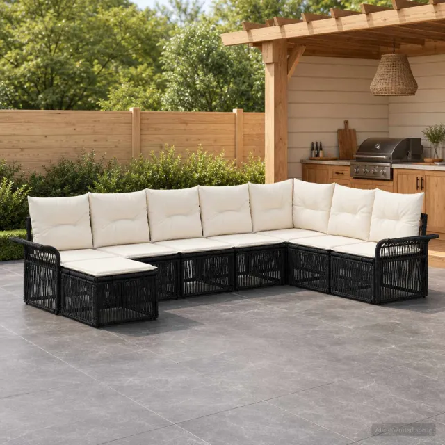 vidaXL Tuinbankenset 8 st 8-zits Zwart poly rattan, foto 2