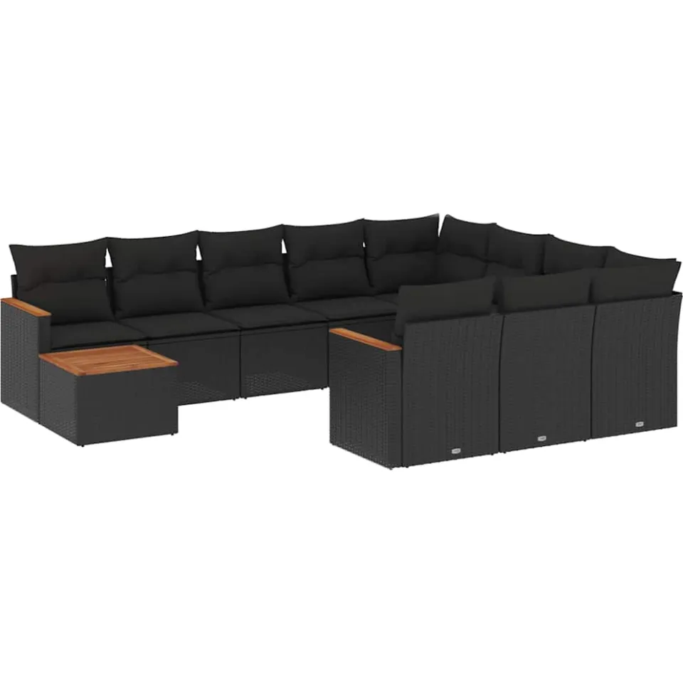 vidaXL 11-delige Loungeset met kussens poly rattan zwart