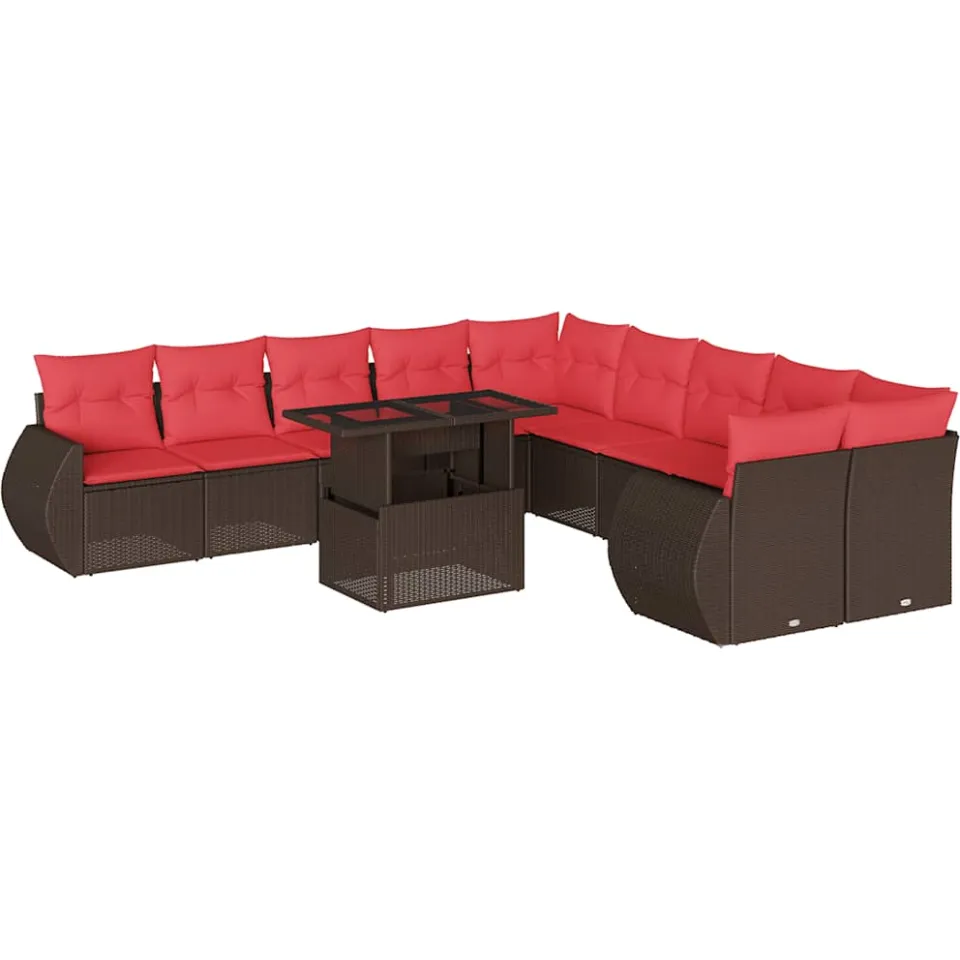 vidaXL 11-delige tuinbankset met kussens, bruin polyrotan, foto 3