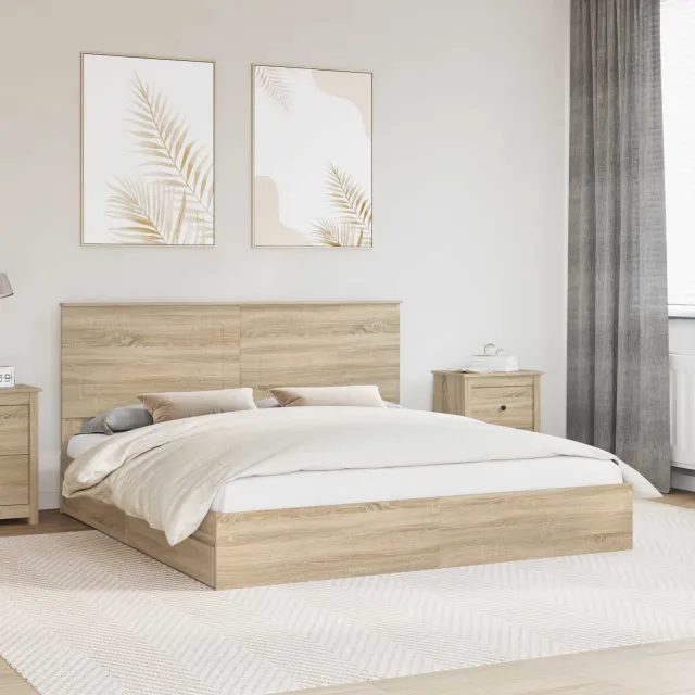 vidaXL Opslag bed met lade Sonoma Eiken 180 x 200 cm Bewerkt hout Bruin