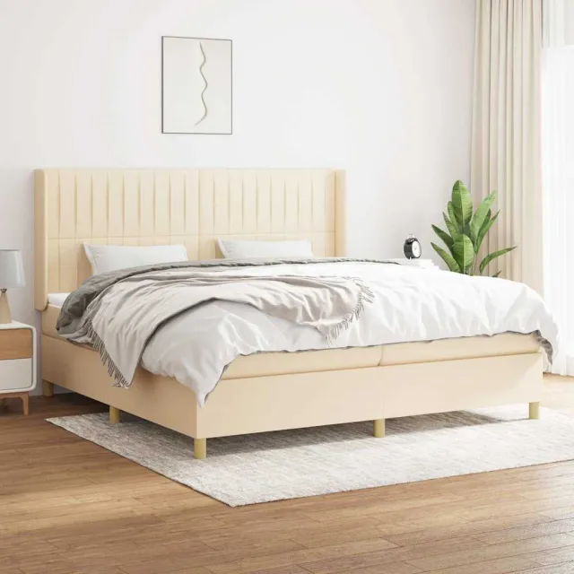 vidaXL Boxspring met matras stof crèmekleurig 200x200 cm