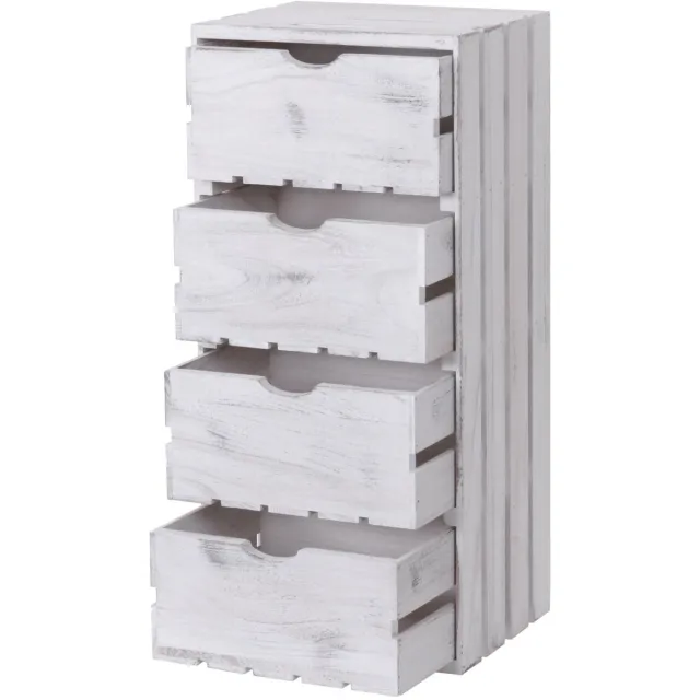 MCW Commode MCW-C62, ladekast houten kist, shabby-look vintage, 4 lades 70x32x26cm ~ wit
