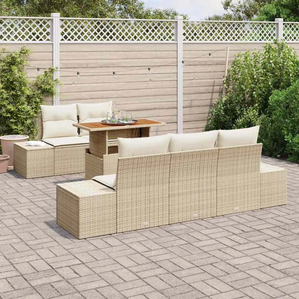 vidaXL Tuin Sofa Set 6 st Beige Poly riet, foto 3
