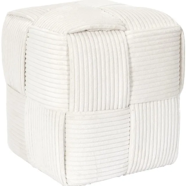 HOME DECO FACTORY Poef/krukje Cocoon - ribstof - creme wit - 36 x 36 x 38 cm - vierkant - bijzet stoeltjes