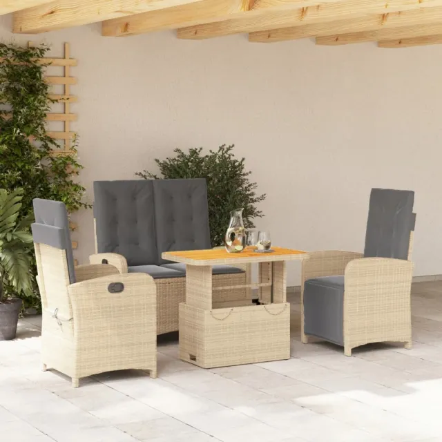 vidaXL 4-delige Tuinset met kussens poly rattan beige, foto 2