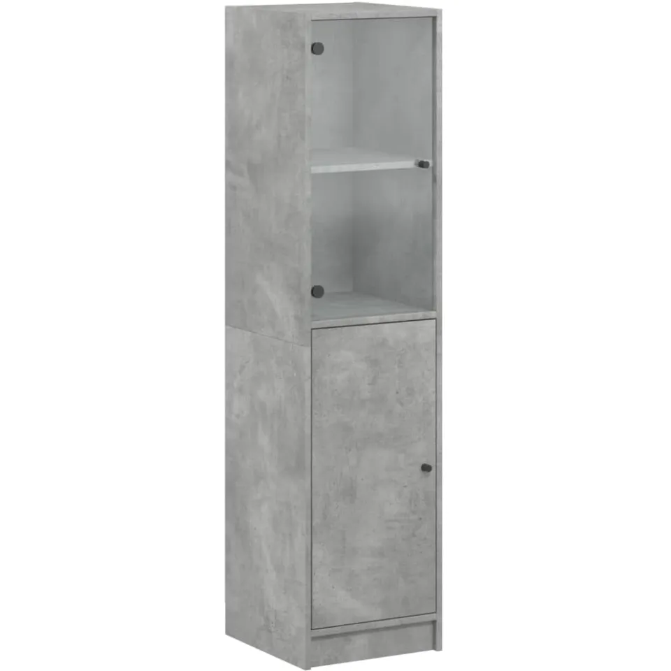 vidaXL Hoge kast met glazen deur 35x37x142 cm betongrijs