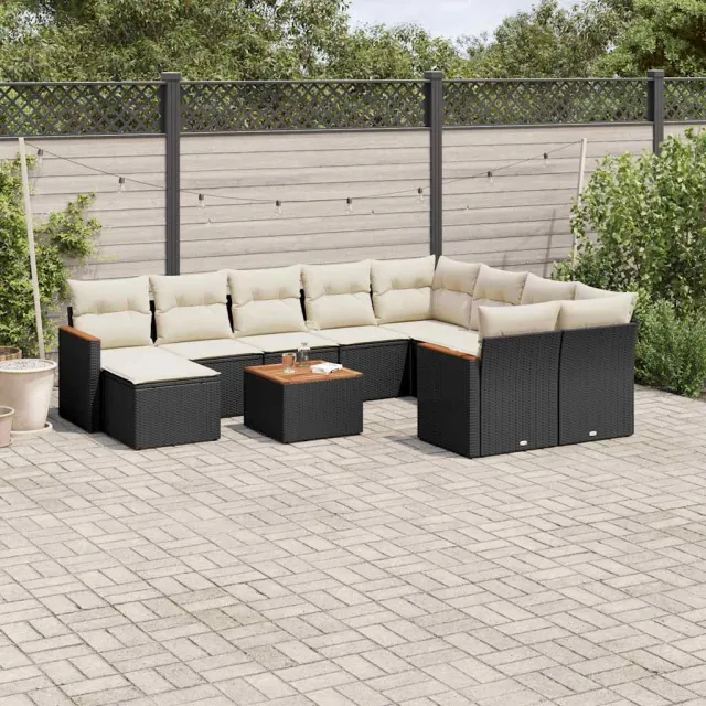 vidaXL 11-delige Loungeset met kussens poly rattan zwart, foto 2