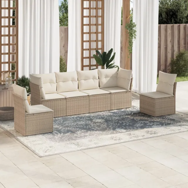 vidaXL 6-delige Loungeset met kussens poly rattan beige, foto 2