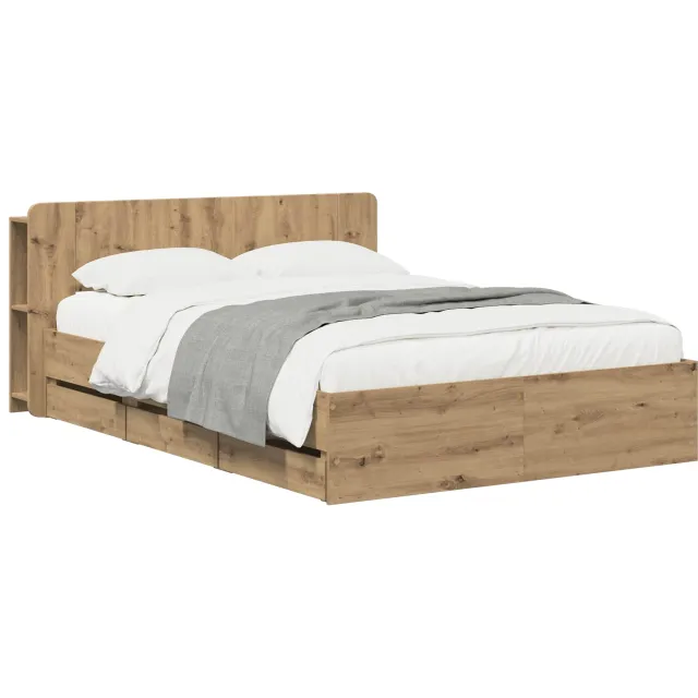 vidaXL Bedframe met opbergruimte en hoofdbord Artisanaal eiken Bruin