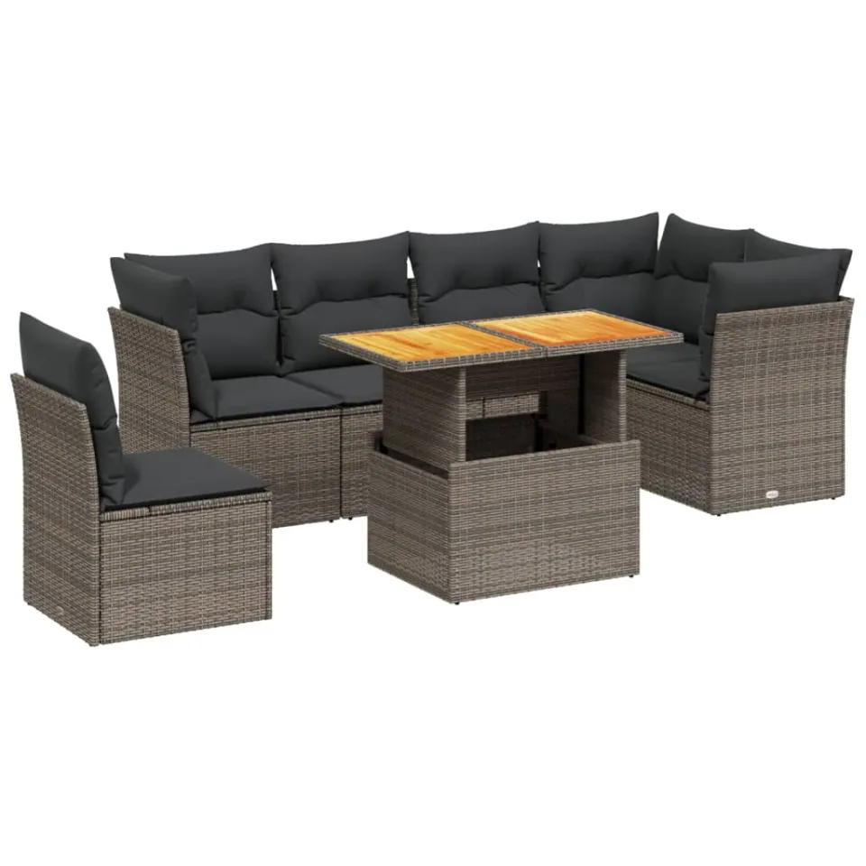 vidaXL 7-delige Loungeset met kussens poly rattan grijs, foto 4