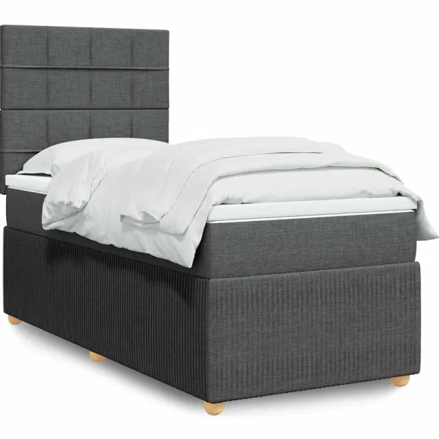 vidaXL Boxspring met matras stof donkergrijs 100x200 cm grijs