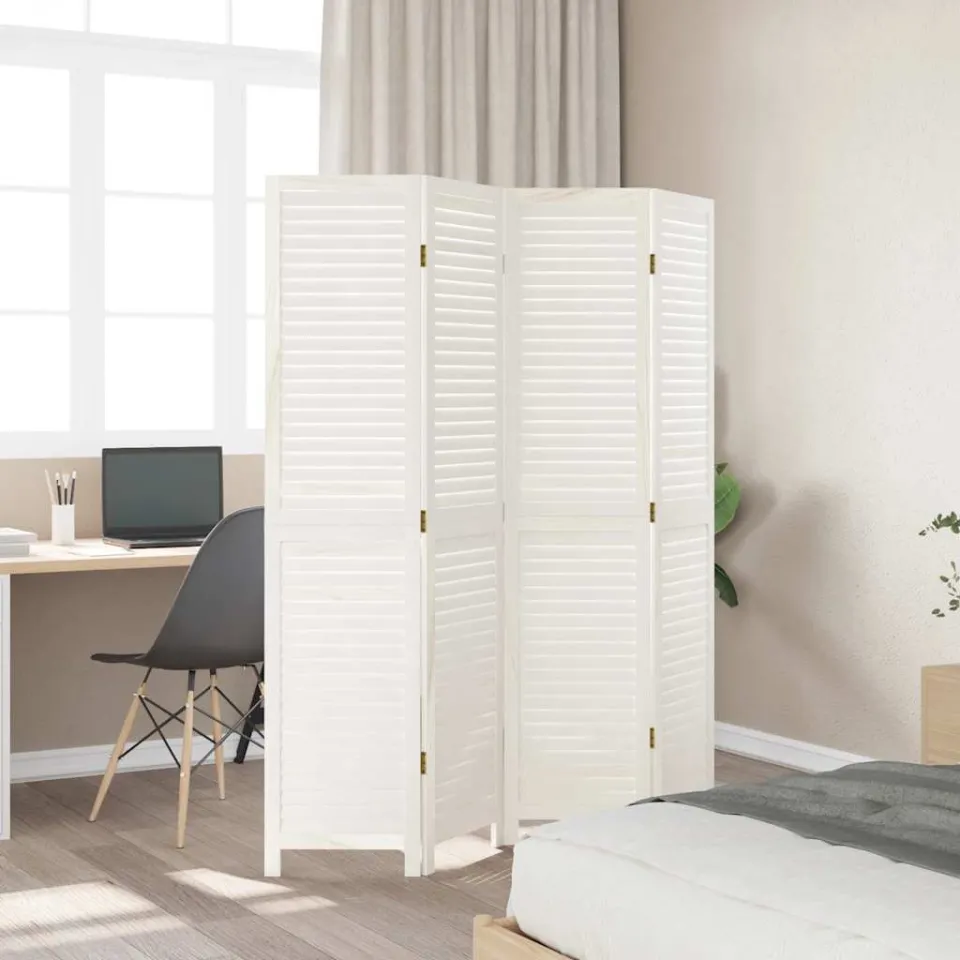 vidaXL Kamerscherm met 4 panelen massief paulowniahout retro wit, foto 3