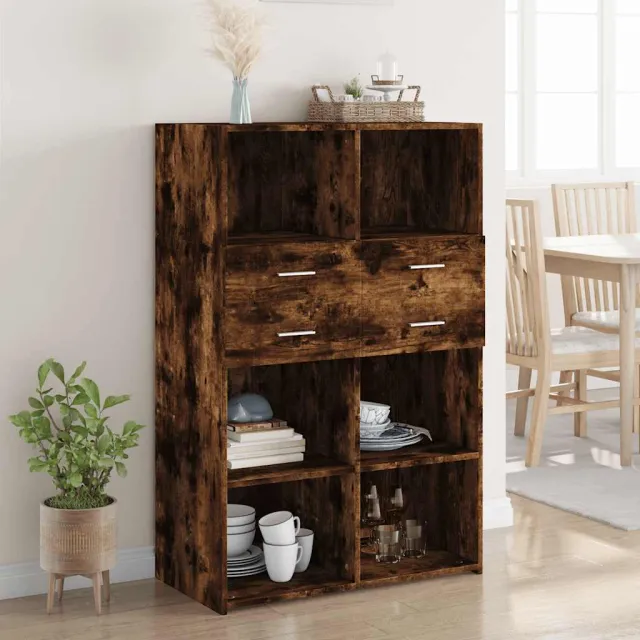 vidaXL Hoge kast 80x42,5x124 cm bewerkt hout gerookt eikenkleurig Bruin