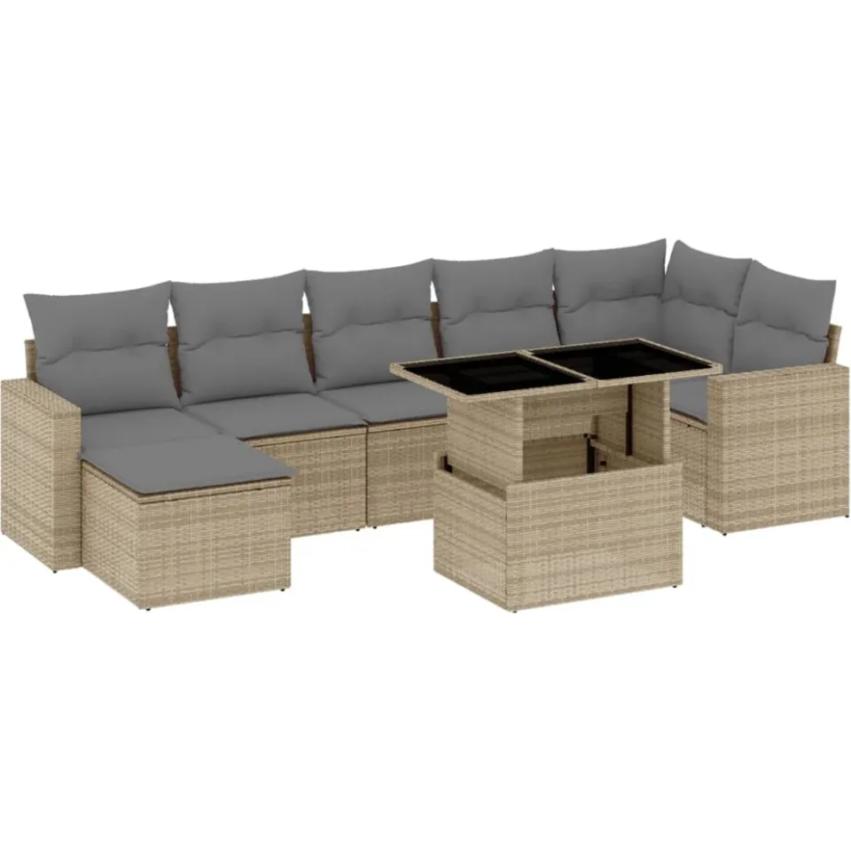 vidaXL 8-delige Loungeset met kussens poly rattan beige