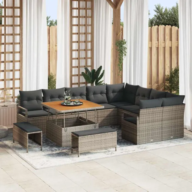 vidaXL Tuinbankenset 12 st Grijs poly rattan, foto 2