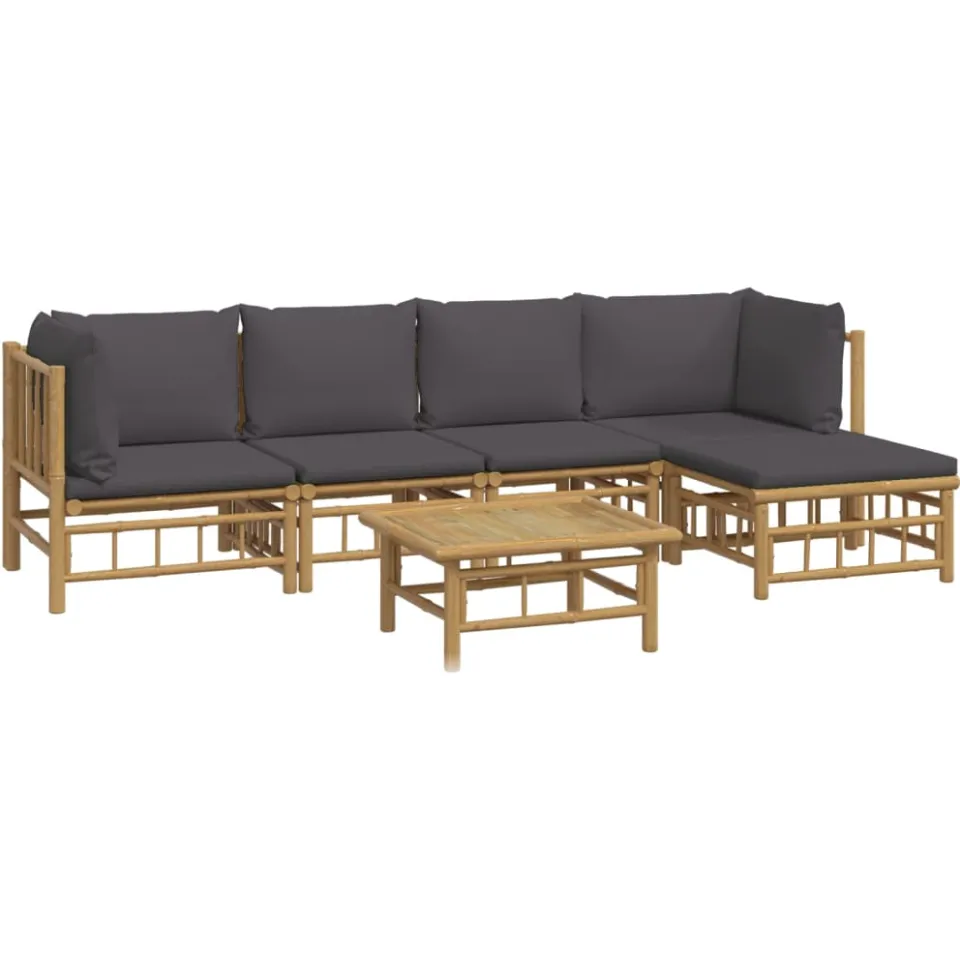 vidaXL 6-delige Loungeset met kussens bamboe donkergrijs bruin, foto 3