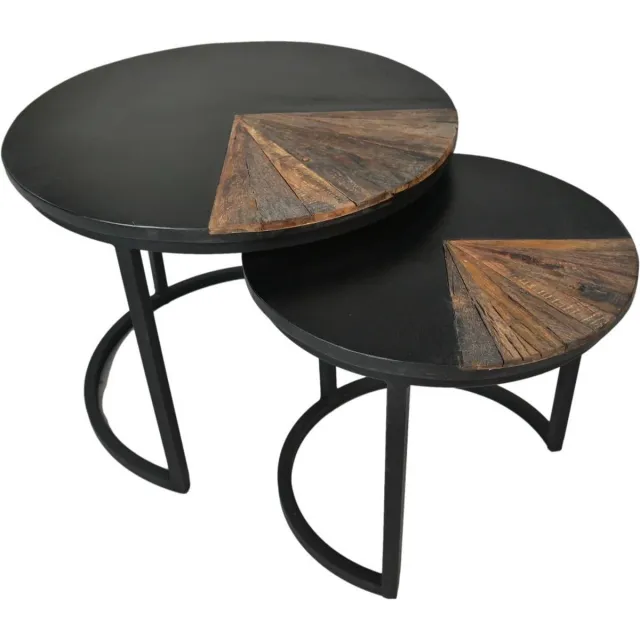 HSM Collection Salontafel Ronin Set van 2 Naturel/Zwart Mangohout/Metaal