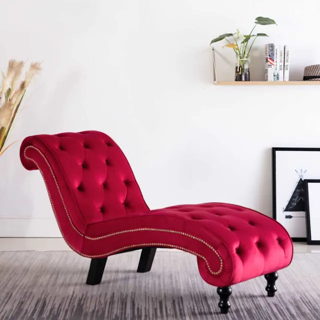 vidaXL Chaise longue fluweel rood, foto 2