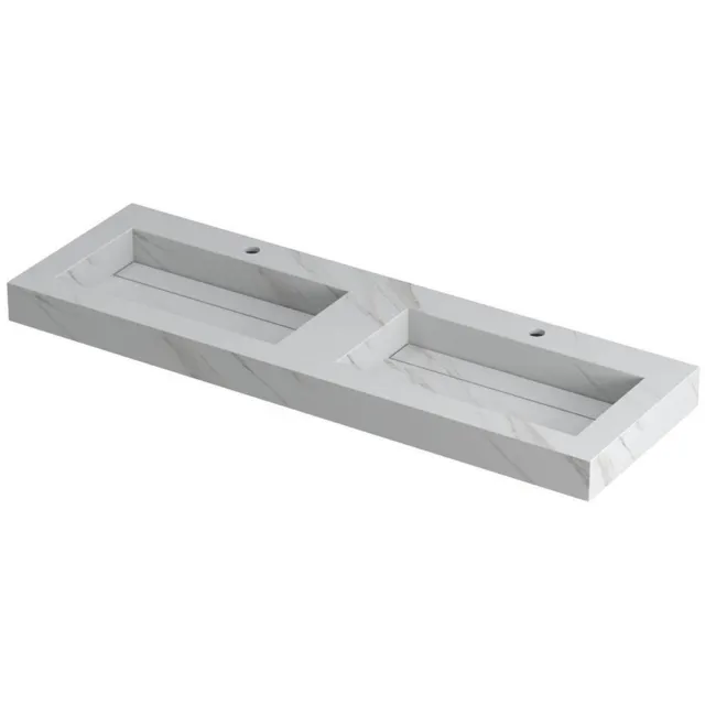 Ink Pitch dubbele meubelwastafel 140x45cm keramische slab - 2 kraangaten - Calacatta None