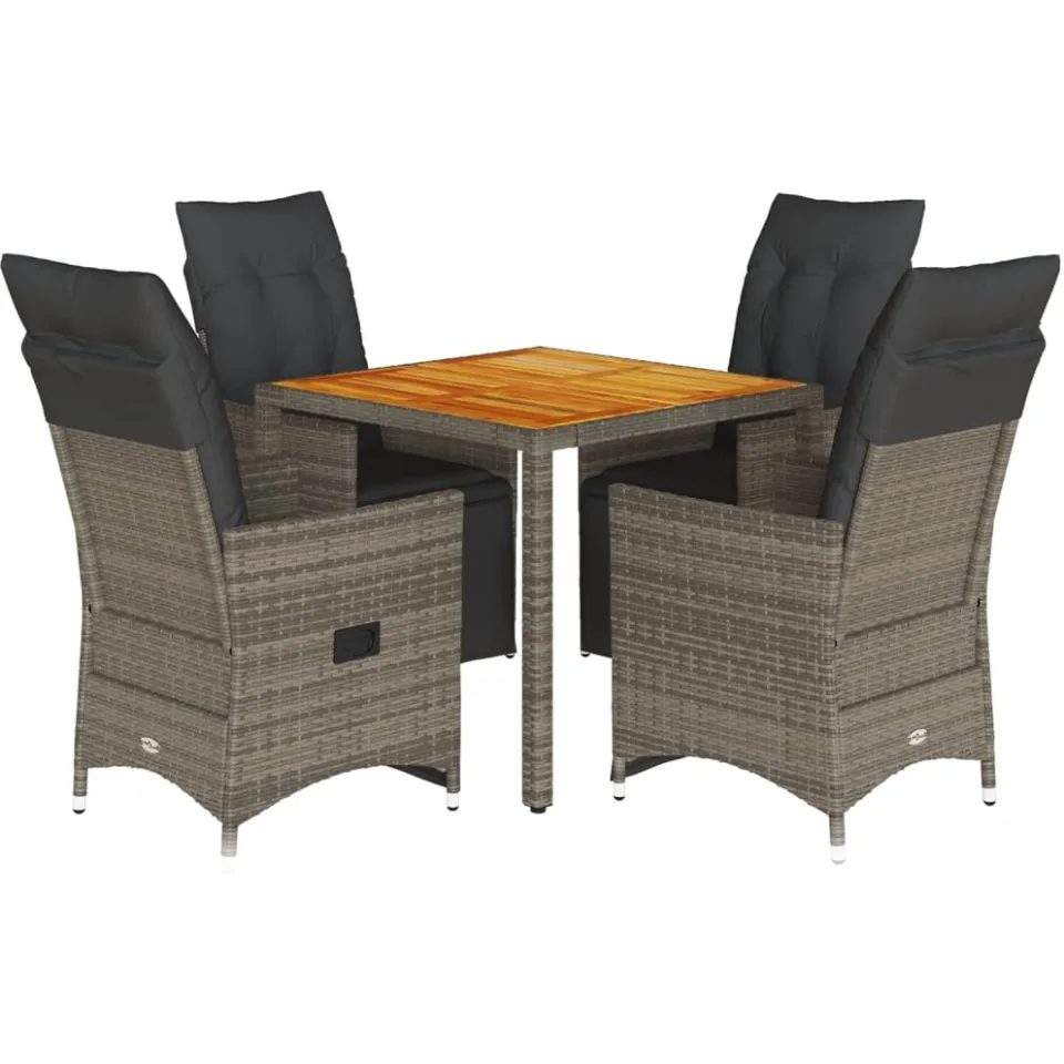 vidaXL 5-delige Bistroset met kussens poly rattan grijs, foto 3