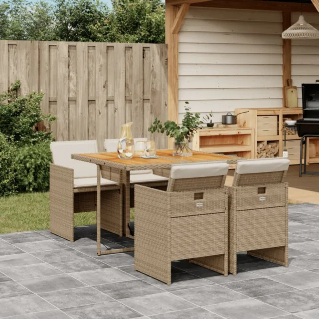 vidaXL 5-delige Tuinset met kussens poly rattan beige, foto 2