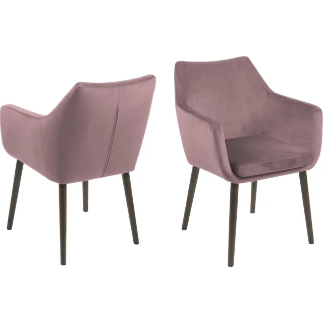 Scandes Nord eetkamerstoel velours met armleuningen dusty rose. bruin