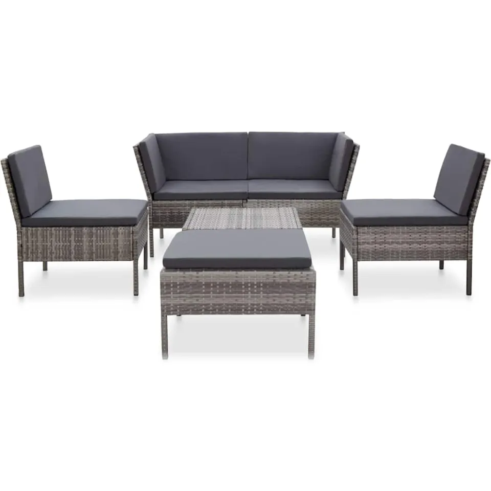 vidaXL 6-delige Loungeset met kussens poly rattan grijs, foto 2