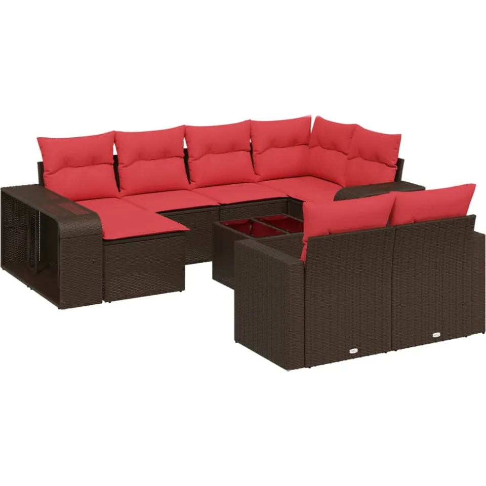 vidaXL 11-delige tuinbankset met kussens, bruin polyrotan