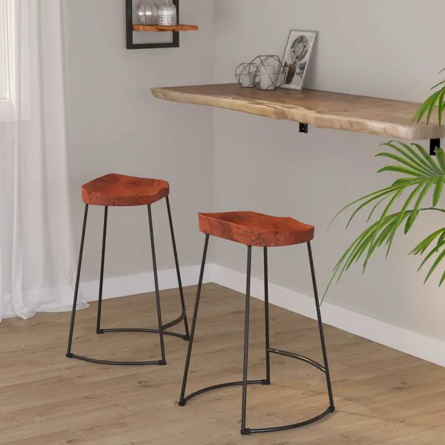 vidaXL Barkrukken 2 st Gavin 45x40x63 cm massief mangohout bruin, foto 2